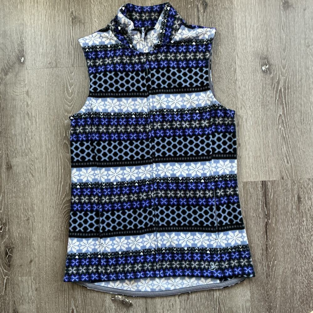 Cuddl Duds Fair Isle Fleece Vest Womens Medium Snow Full Zip‎ Pockets